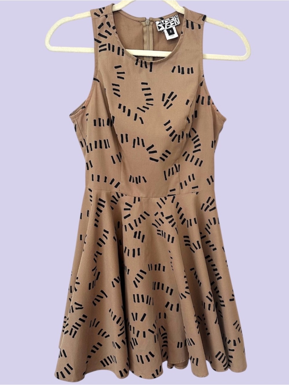 Dusen dusen tan linear print skater dress